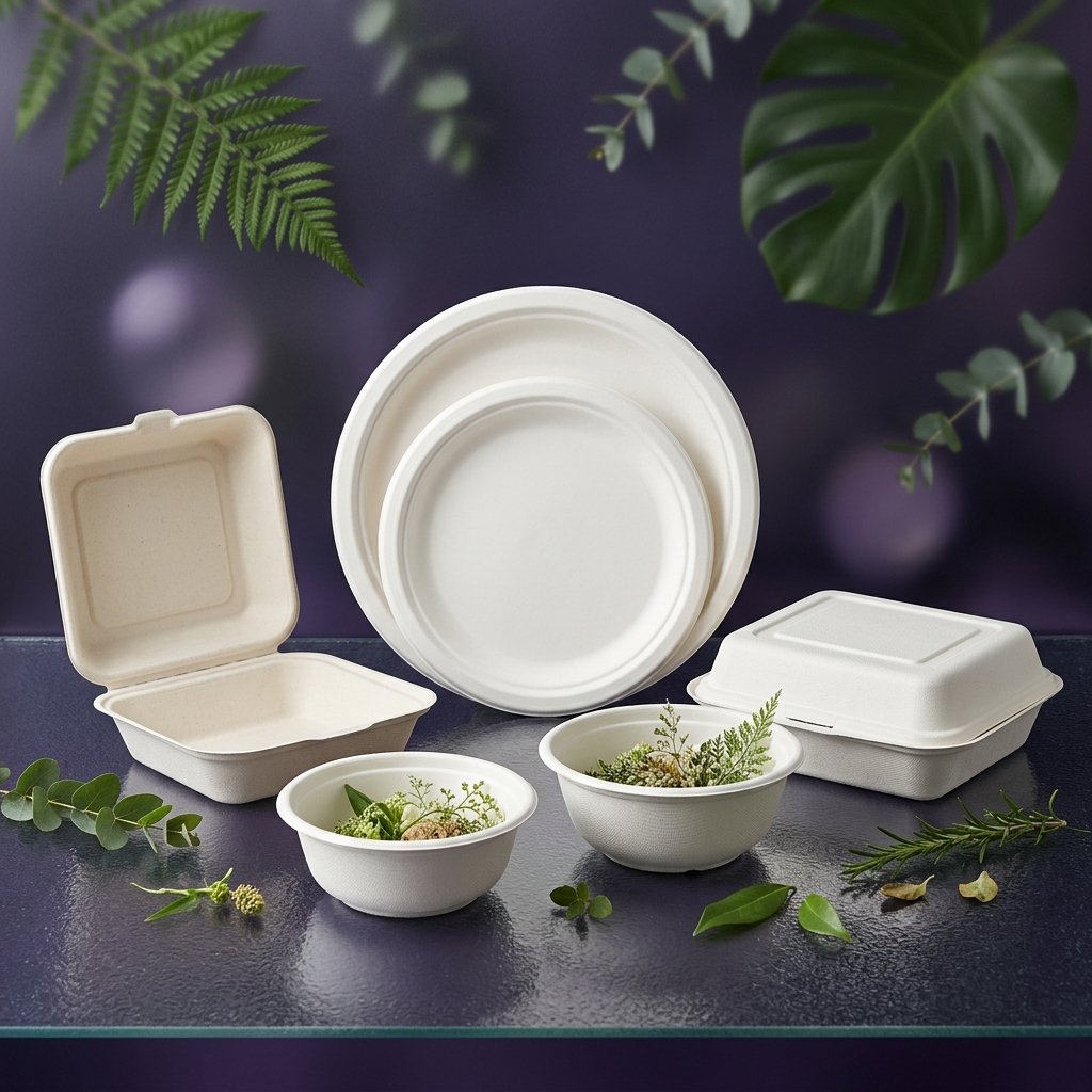 Compostable Sugarcane Bagasse Clamshell & Plates